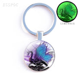 Glow In The Dark Dragon Keychain Steampunk Dragon Glass Cabochon Keyring Handmade Gifts for Men for Women Luminous