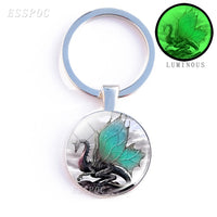 Glow In The Dark Dragon Keychain Steampunk Dragon Glass Cabochon Keyring Handmade Gifts for Men for Women Luminous