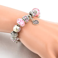 Jewelry Pink Crystal Charm Women Bracelets Silver Chain Bracelets Bangles Femme Pulsera