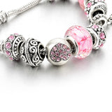 Jewelry Pink Crystal Charm Women Bracelets Silver Chain Bracelets Bangles Femme Pulsera