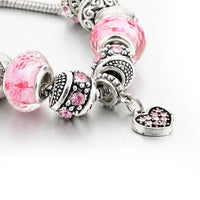 Jewelry Pink Crystal Charm Women Bracelets Silver Chain Bracelets Bangles Femme Pulsera