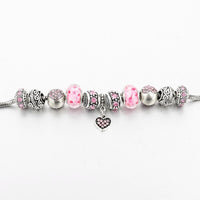 Jewelry Pink Crystal Charm Women Bracelets Silver Chain Bracelets Bangles Femme Pulsera