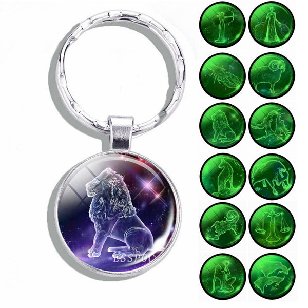 Luminous 12 Zodiac Signs Keychain Constellation Key Chain Leo Libra Virgo Sagittarius Zodiac Jewelry Birthday Gifts Dropshipping