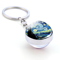 Van Gogh Oil Painting Keychain Starry Night art Picutre Glass Ball Key Chains Van Gogh Jewelry for Men for Women Dropshipping