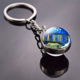 Van Gogh Oil Painting Keychain Starry Night art Picutre Glass Ball Key Chains Van Gogh Jewelry for Men for Women Dropshipping