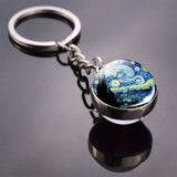 Van Gogh Oil Painting Keychain Starry Night art Picutre Glass Ball Key Chains Van Gogh Jewelry for Men for Women Dropshipping