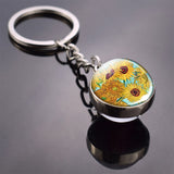 Van Gogh Oil Painting Keychain Starry Night art Picutre Glass Ball Key Chains Van Gogh Jewelry for Men for Women Dropshipping