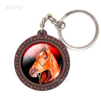 Horse Wooden Keychain Horse Picture Glass Cabochon Keychain Wooden Jewelry Aanimal Key Pendant Christmas Gifts Dropshipping