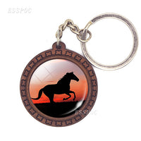 Horse Wooden Keychain Horse Picture Glass Cabochon Keychain Wooden Jewelry Aanimal Key Pendant Christmas Gifts Dropshipping