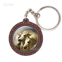 Horse Wooden Keychain Horse Picture Glass Cabochon Keychain Wooden Jewelry Aanimal Key Pendant Christmas Gifts Dropshipping