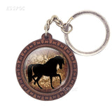 Horse Wooden Keychain Horse Picture Glass Cabochon Keychain Wooden Jewelry Aanimal Key Pendant Christmas Gifts Dropshipping