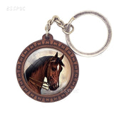 Horse Wooden Keychain Horse Picture Glass Cabochon Keychain Wooden Jewelry Aanimal Key Pendant Christmas Gifts Dropshipping