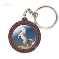 Horse Wooden Keychain Horse Picture Glass Cabochon Keychain Wooden Jewelry Aanimal Key Pendant Christmas Gifts Dropshipping