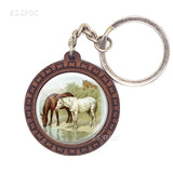 Horse Wooden Keychain Horse Picture Glass Cabochon Keychain Wooden Jewelry Aanimal Key Pendant Christmas Gifts Dropshipping