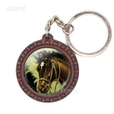 Horse Wooden Keychain Horse Picture Glass Cabochon Keychain Wooden Jewelry Aanimal Key Pendant Christmas Gifts Dropshipping