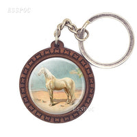 Horse Wooden Keychain Horse Picture Glass Cabochon Keychain Wooden Jewelry Aanimal Key Pendant Christmas Gifts Dropshipping