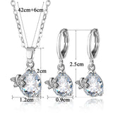 Silver Clear Crystal Zircon Bridal Wedding Jewelry Sets for Women Blue Water Drop CZ Necklaces Earrings Set