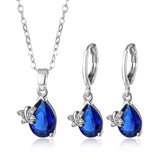 Silver Clear Crystal Zircon Bridal Wedding Jewelry Sets for Women Blue Water Drop CZ Necklaces Earrings Set