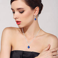 Silver Clear Crystal Zircon Bridal Wedding Jewelry Sets for Women Blue Water Drop CZ Necklaces Earrings Set