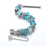 Blue Crystal Beads Charm Bracelets Bangles Silver Bracelets for Women Femme Wedding DIY Jewelry Bracelet