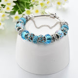 Blue Crystal Beads Charm Bracelets Bangles Silver Bracelets for Women Femme Wedding DIY Jewelry Bracelet