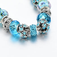 Blue Crystal Beads Charm Bracelets Bangles Silver Bracelets for Women Femme Wedding DIY Jewelry Bracelet