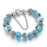 Blue Crystal Beads Charm Bracelets Bangles Silver Bracelets for Women Femme Wedding DIY Jewelry Bracelet