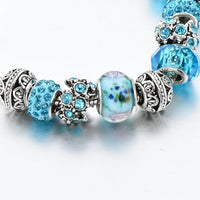 Blue Crystal Beads Charm Bracelets Bangles Silver Bracelets for Women Femme Wedding DIY Jewelry Bracelet