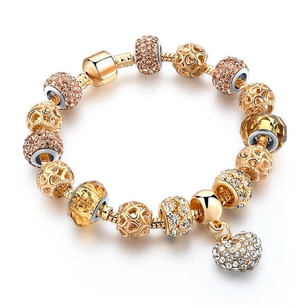 Crystal Heart Charm Bracelets for Women Gold Beads Bracelet Bangles Jewellery Bracelet