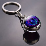 12 Constellation Keychain Fashion Double Side Cabochon Glass Ball Keychain Zodiac Signs Jewelry For Men For Women Birthday Gift