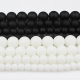 Natural Stone White Black Dull Polish Matte Onyx Agates Smooth Round Beads for Jewelry Making DIY Bracelet 15" Strand 4-12mm