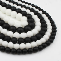 Natural Stone White Black Dull Polish Matte Onyx Agates Smooth Round Beads for Jewelry Making DIY Bracelet 15" Strand 4-12mm