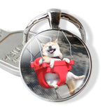 Lovely Dog Keychain Shiba Inu Dog Picture Keychain Glass Cabochon Pendant Metal Ring Keyring Dog Lover Gift Dropshipping