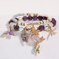 Pink whale Bracelets Charm for Women Flower Bracelets Bangles Crystal Jewelry Gold Fish Tail Bracelet