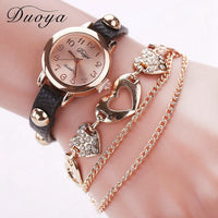 Watches Women Rose Gold Heart Leather Wristwatch Ladies Chain Quartz Clock Christmas Gift