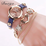 Watches Women Rose Gold Heart Leather Wristwatch Ladies Chain Quartz Clock Christmas Gift