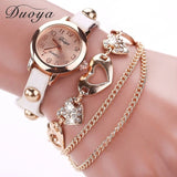 Watches Women Rose Gold Heart Leather Wristwatch Ladies Chain Quartz Clock Christmas Gift