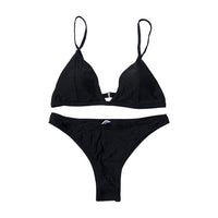 Thong Bikini Set Women Swimwear Pure Color Push Up Padded Swimsuit Women Bathing Suit Beachwear