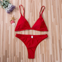 Thong Bikini Set Women Swimwear Pure Color Push Up Padded Swimsuit Women Bathing Suit Beachwear