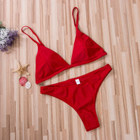 Thong Bikini Set Women Swimwear Pure Color Push Up Padded Swimsuit Women Bathing Suit Beachwear