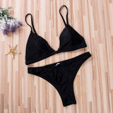 Thong Bikini Set Women Swimwear Pure Color Push Up Padded Swimsuit Women Bathing Suit Beachwear