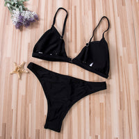 Thong Bikini Set Women Swimwear Pure Color Push Up Padded Swimsuit Women Bathing Suit Beachwear