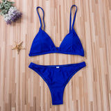 Thong Bikini Set Women Swimwear Pure Color Push Up Padded Swimsuit Women Bathing Suit Beachwear