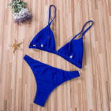 Thong Bikini Set Women Swimwear Pure Color Push Up Padded Swimsuit Women Bathing Suit Beachwear