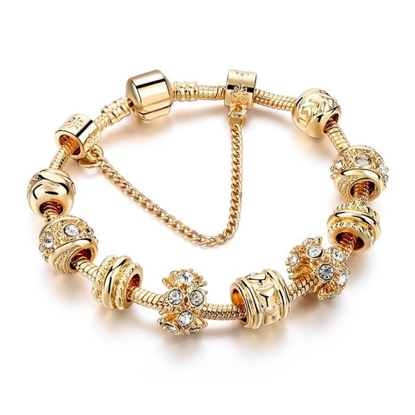 Gold Crystal Bracelets for Women Heart Charm Bracelets Bangles With Crystal Beads DIY Jewellery