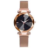 Women Starry Sky Watch Casual Mesh Magnet Buckle Ladies Clock Geometric Surface Roman Numeral Quartz Watches