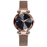 Women Starry Sky Watch Casual Mesh Magnet Buckle Ladies Clock Geometric Surface Roman Numeral Quartz Watches