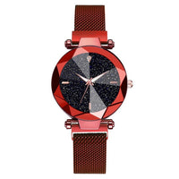 Women Starry Sky Watch Casual Mesh Magnet Buckle Ladies Clock Geometric Surface Roman Numeral Quartz Watches