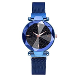 Women Starry Sky Watch Casual Mesh Magnet Buckle Ladies Clock Geometric Surface Roman Numeral Quartz Watches