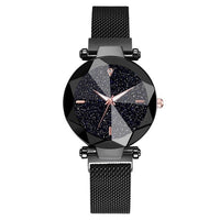 Women Starry Sky Watch Casual Mesh Magnet Buckle Ladies Clock Geometric Surface Roman Numeral Quartz Watches